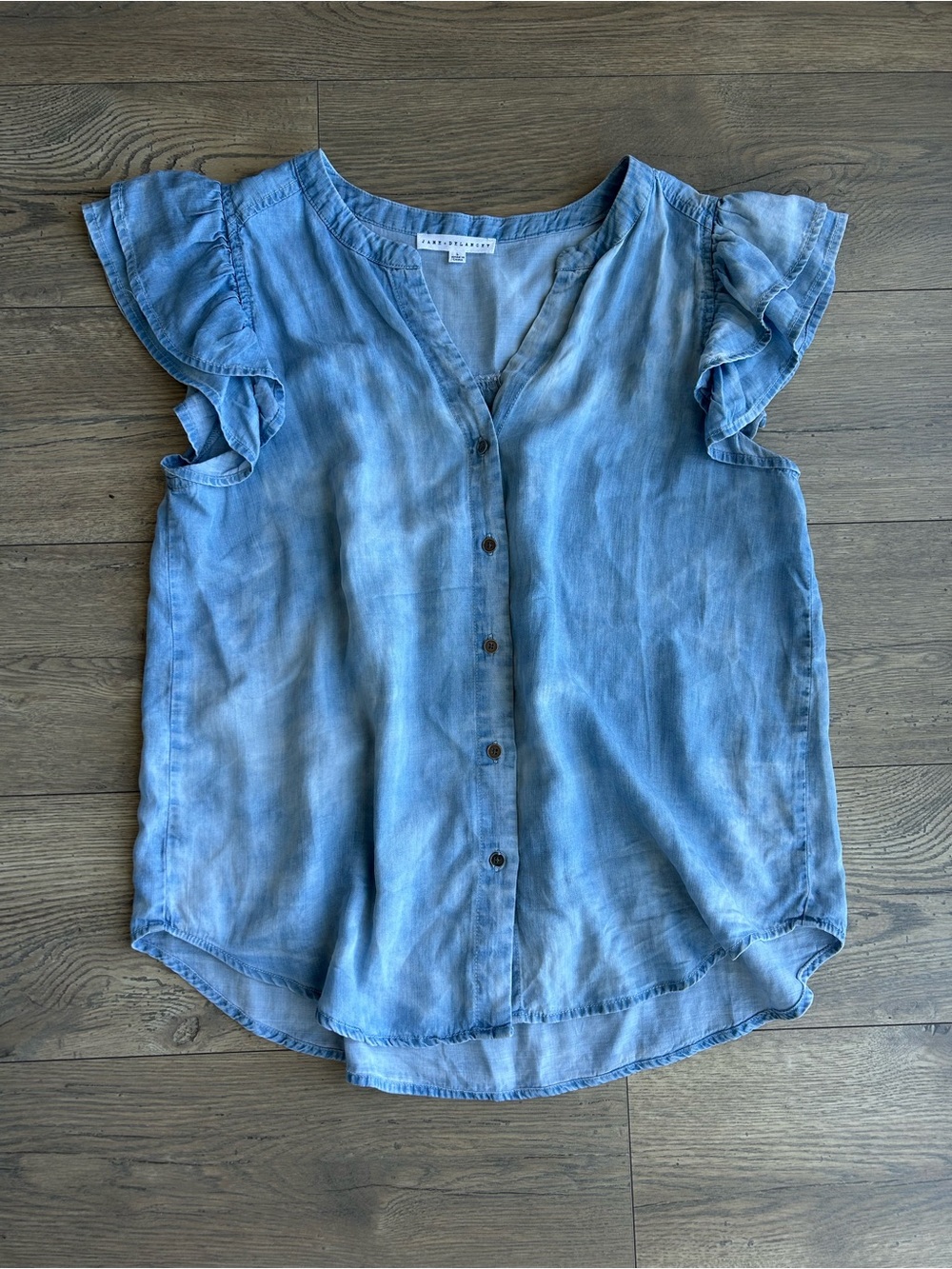 Jane + Delancey Ruffle Sleeve Button-Front Chambray Top